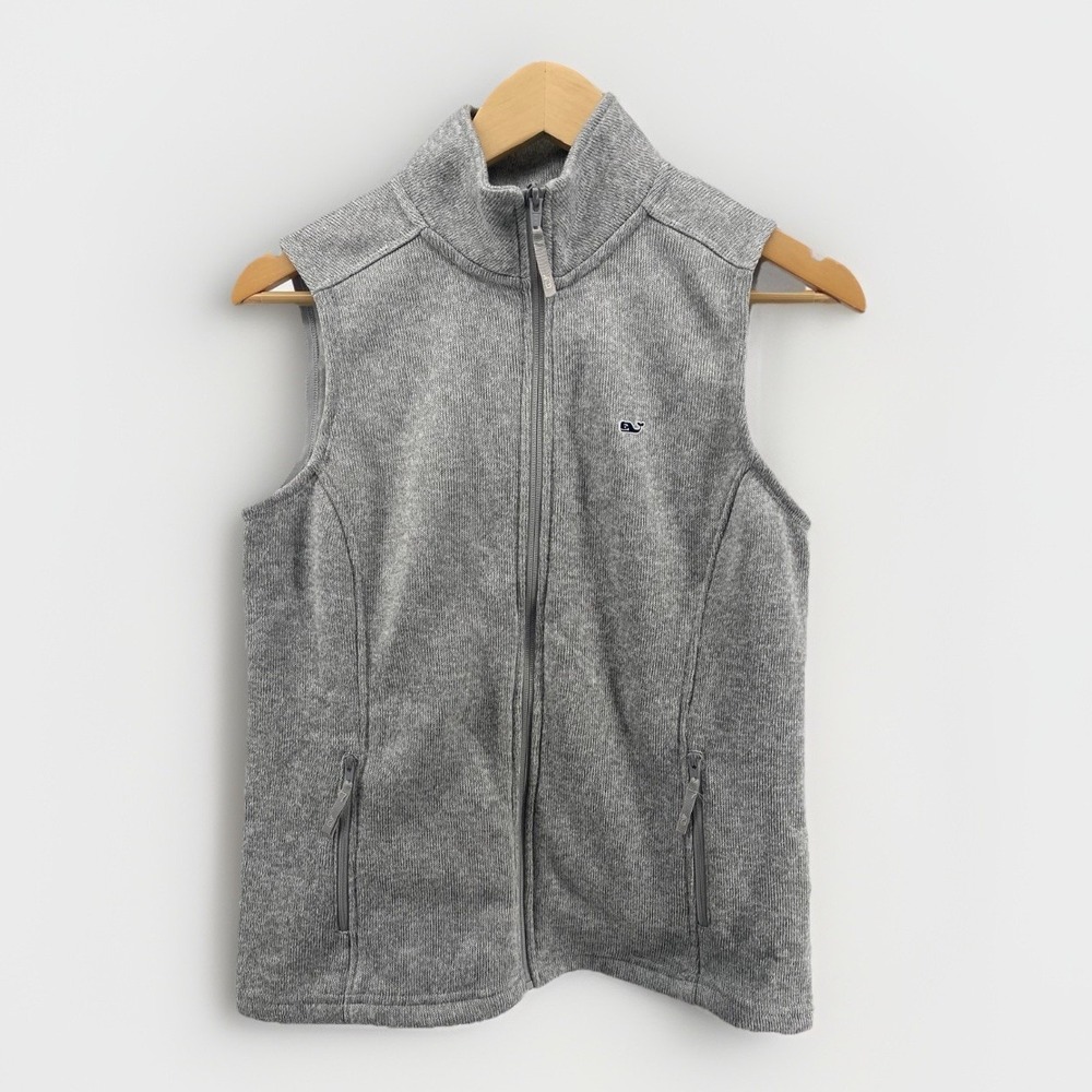 Vineyard Vines Women's Vest XS Gray Full Zip Fleece Sleeveless Preppy